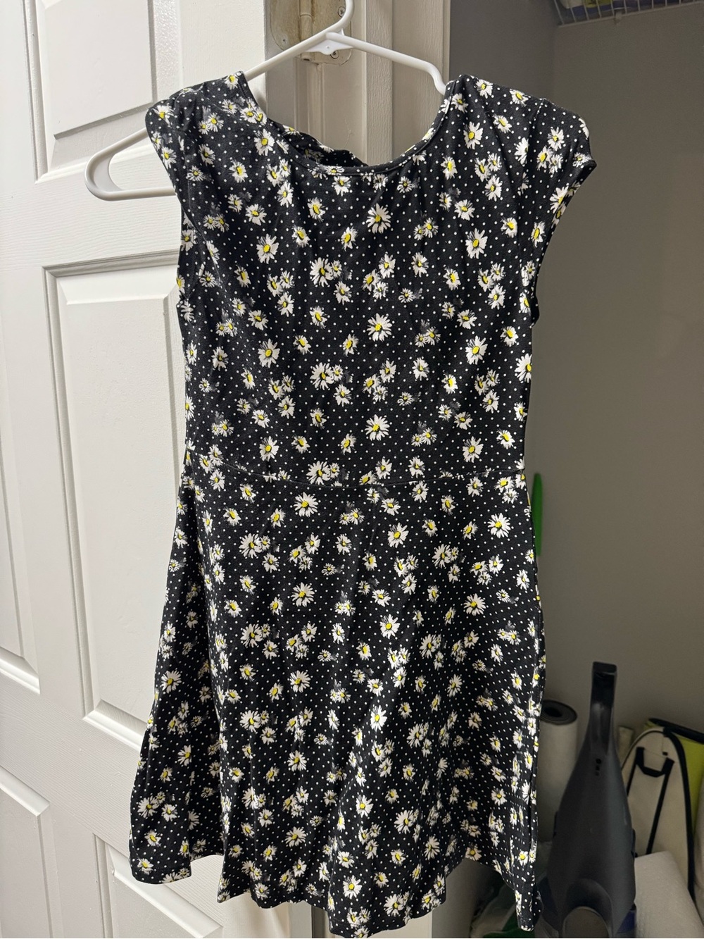 BONGO Black Daisy Print Skater Dress with Yellow Accents